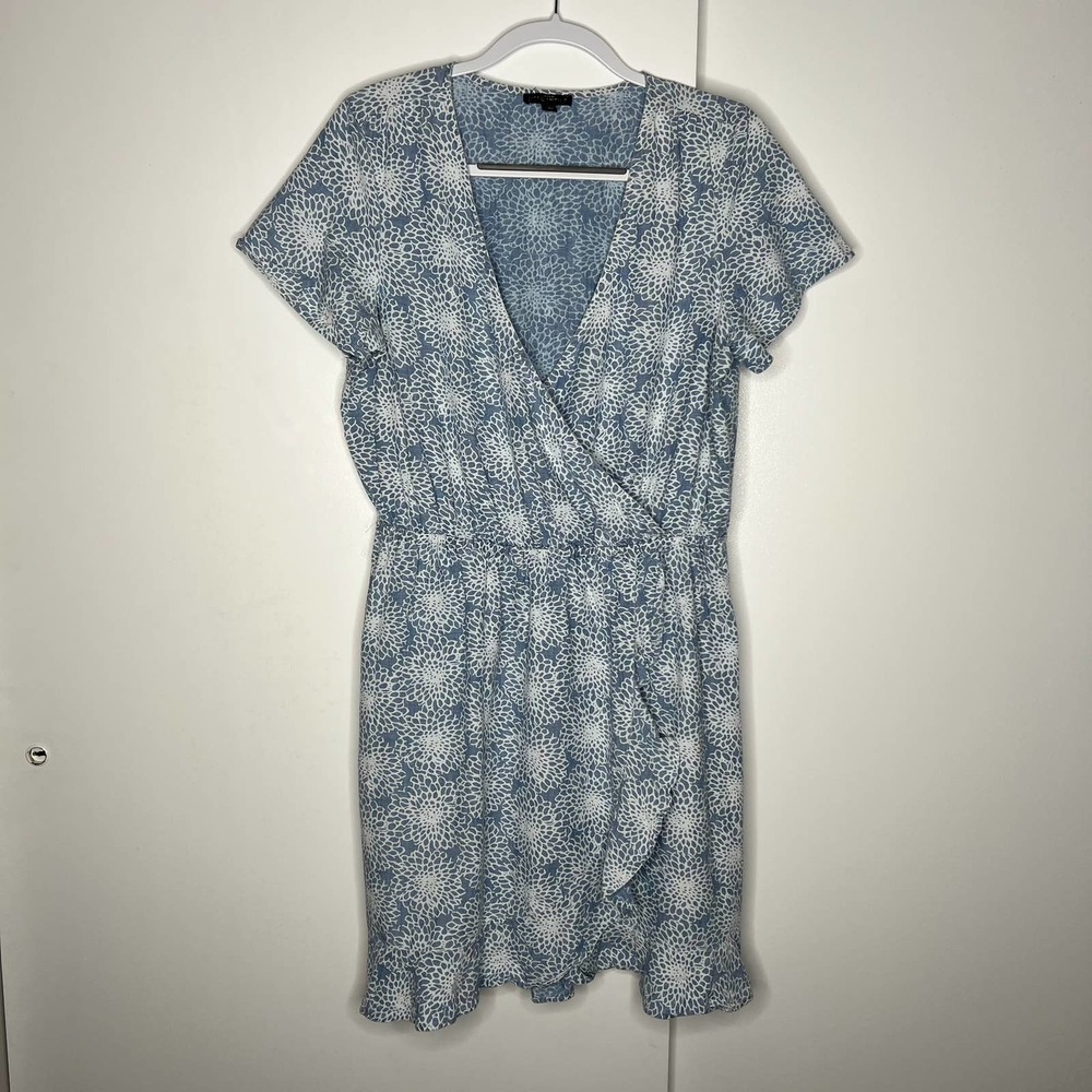 J. Crew Mercantile Printed Chambray Ruffle Faux Wrap Mini Dress L8885 M